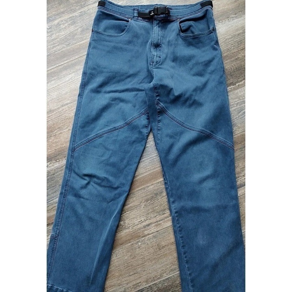 Mens prAna Jeans Large Blue Belted Distressed Outdoor Gorpcore Y2K 90s Rugged